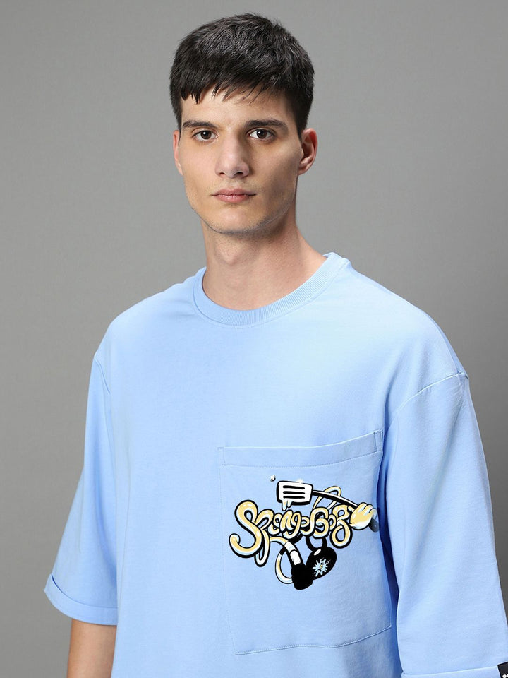 Bewakoof Men Typography Printed Round Neck Oversized Spongebob T-shirt