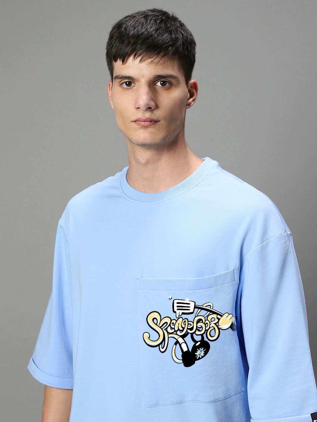 Bewakoof Men Typography Printed Round Neck Oversized Spongebob T-shirt