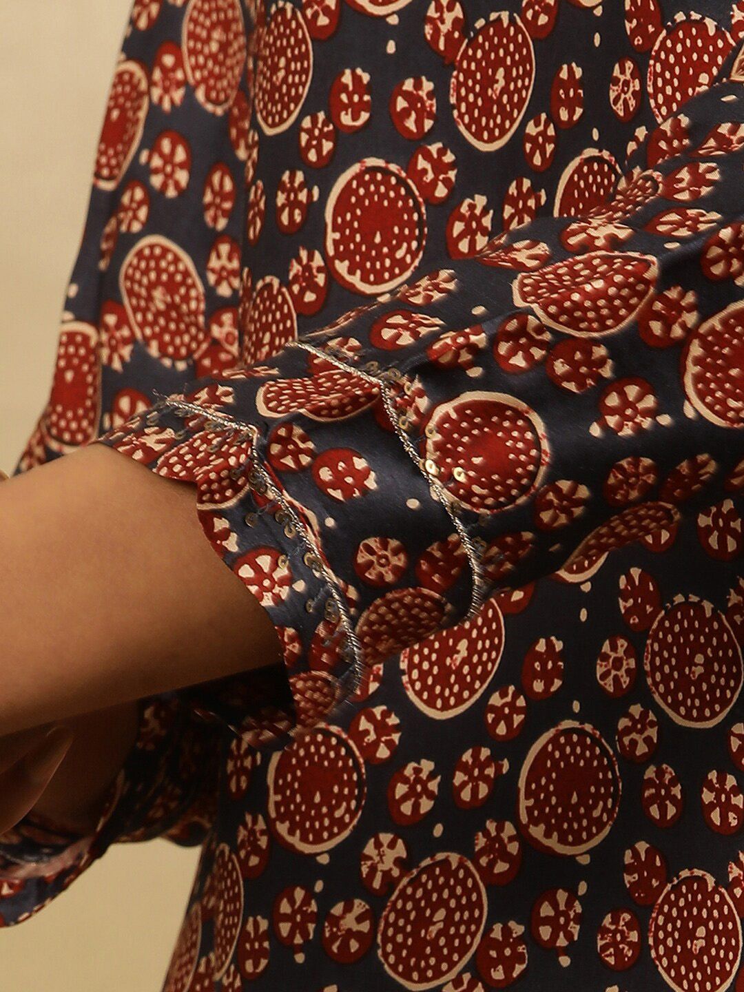 W Abstract Printed Keyhole Neck Flared Sleeves A-Line Kurta