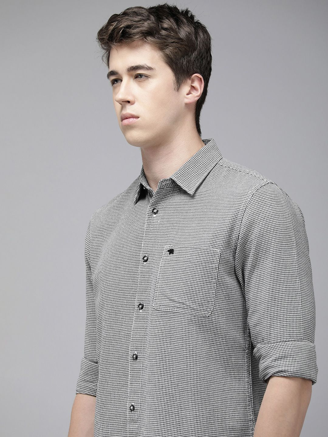 THE BEAR HOUSE Men Slim Fit Opaque Houndstooth Checked Pure Cotton Casual Shirt