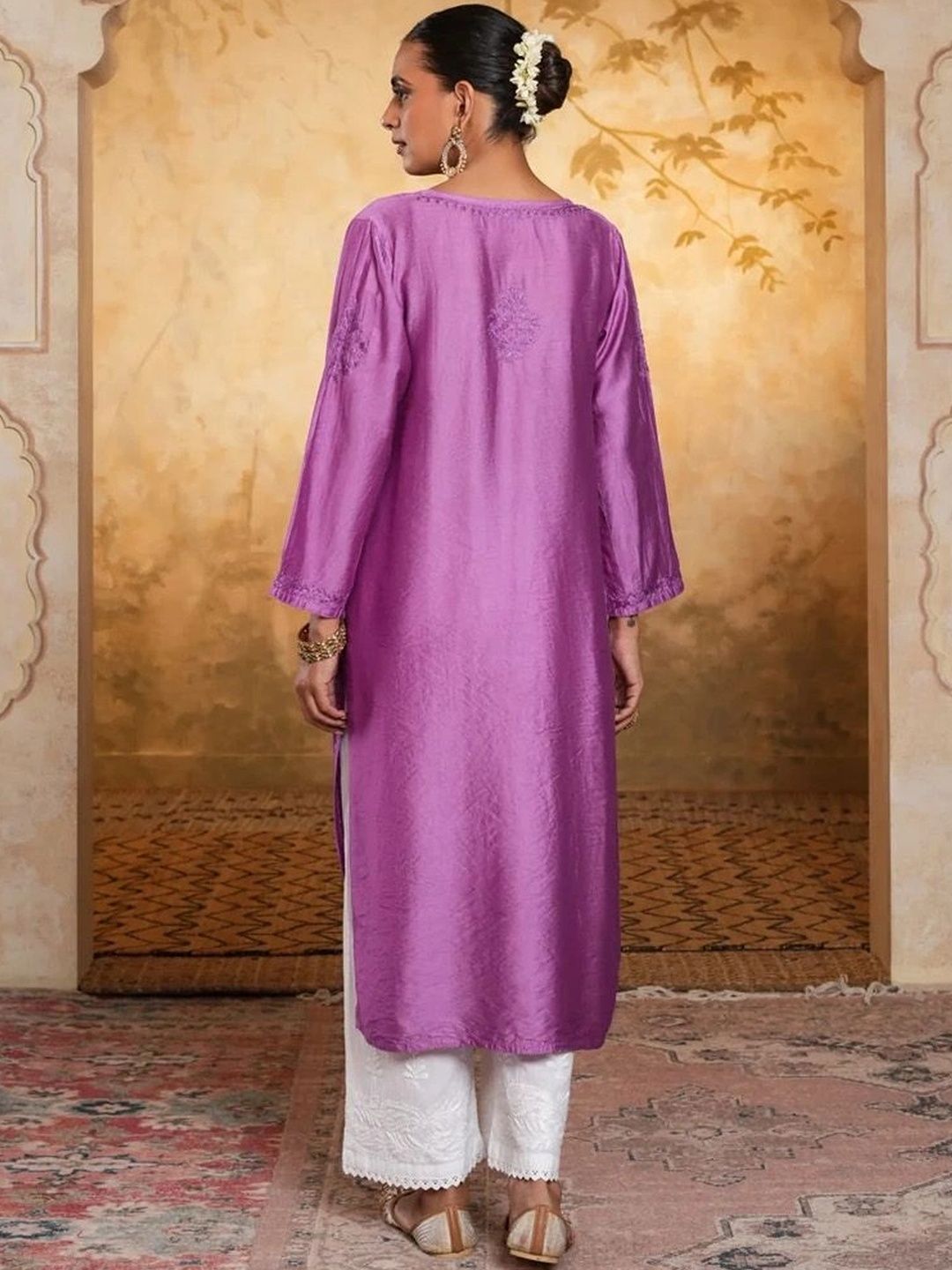 House of Chikankari Women Embroidered Thread Work Chanderi Silk Kurta