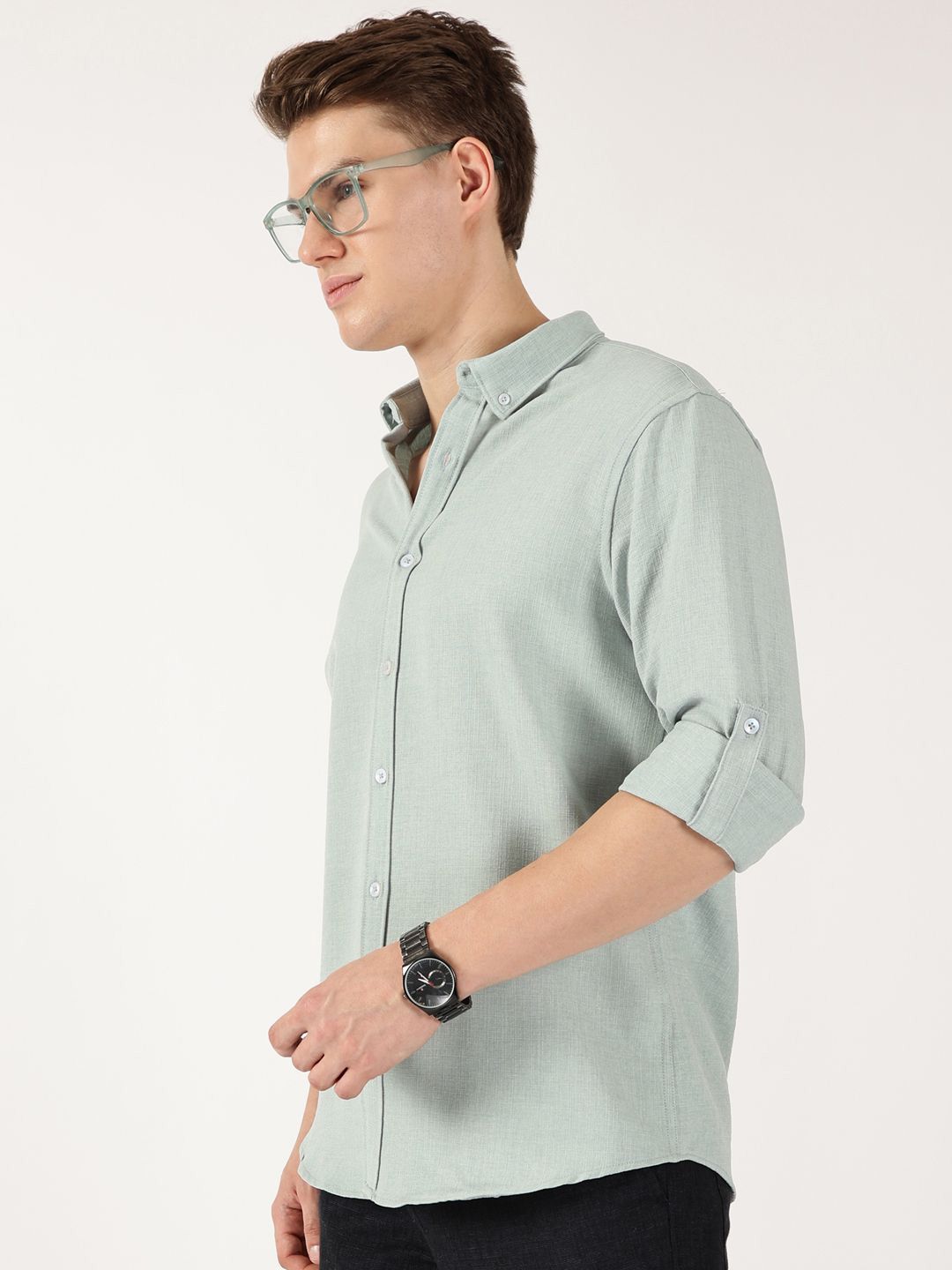 Thomas Scott Men Premium Button-Down Collar Solid Linen Casual Shirt