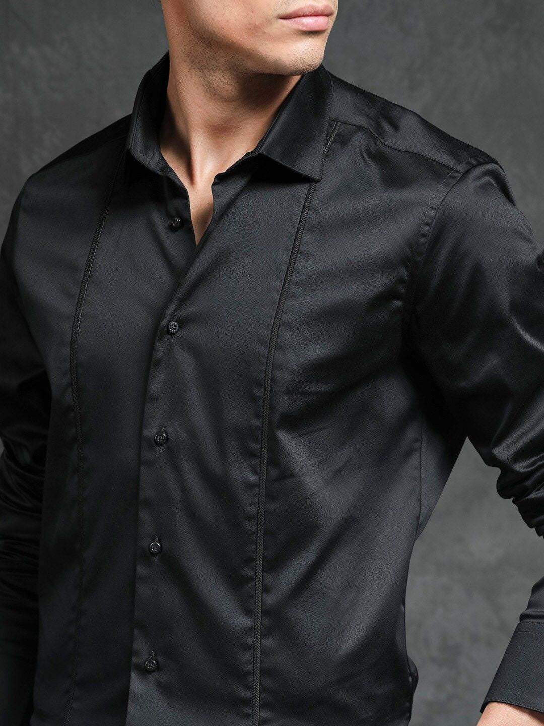 RARE RABBIT Men Liner Black Slim Fit Opaque Cotton Shirt
