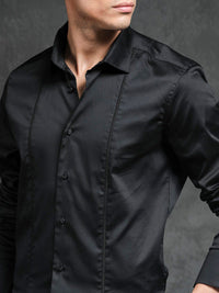RARE RABBIT Men Liner Black Slim Fit Opaque Cotton Shirt