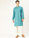 SOJANYA Men Blue Solid Straight Angrakha Kurta
