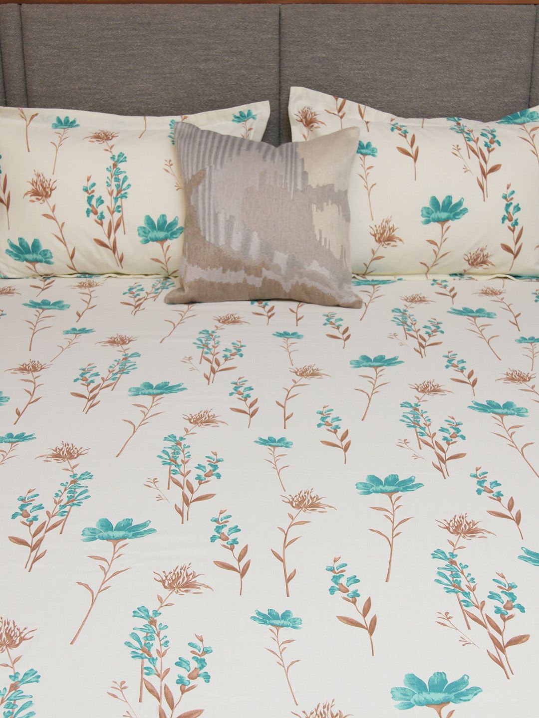 URBAN SPACE Turquoise Blue Printed 200 TC Cotton Single Bedsheet with 1 Pillow Cover