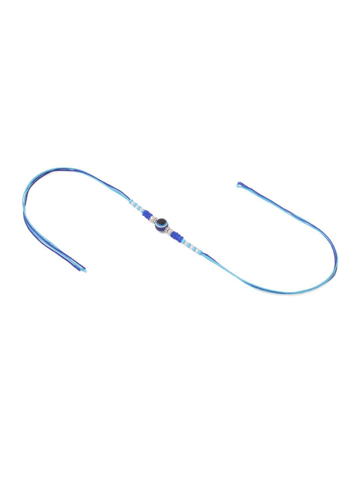 NVR Unisex Set of 2 Blue Evil Eye Artificial Beads Thread Rakhi with Roli Chawal