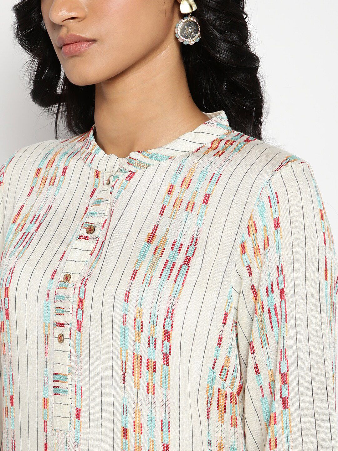 W Women White Geometric Printed Kurta