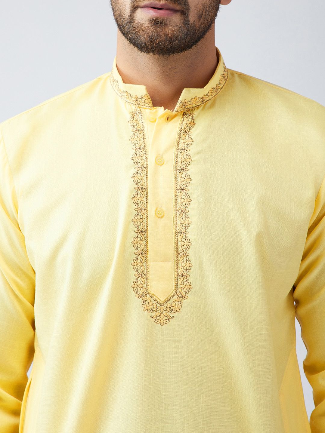 SOJANYA Lelaki Kuning Solid Kurta Lurus