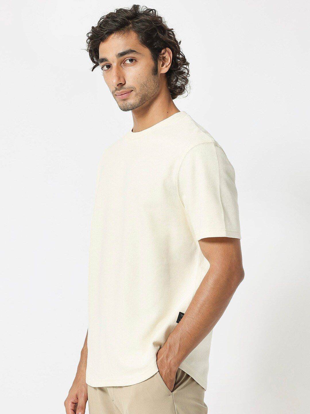 RARE RABBIT Men Buenos Round Neck Slim Fit Cotton T-Shirt