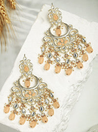 KARATCART Gold-Plated Contemporary Temple Kundan Studded Drop Earrings