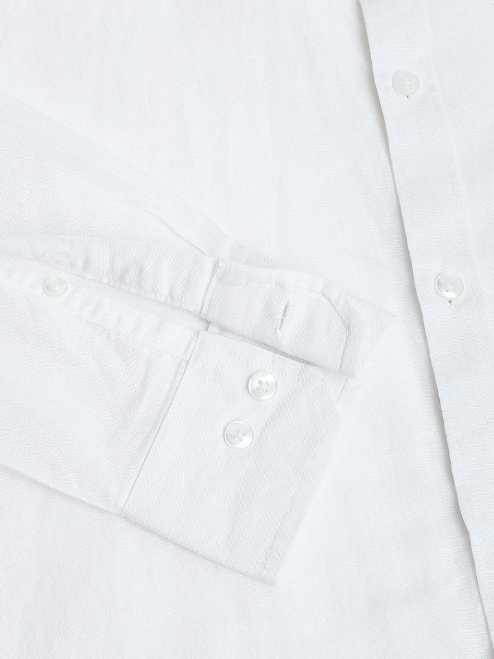 Thomas Scott Plus Size Premium Mandarin Collar Roll-Up Sleeves Cotton Linen Casual Shirt