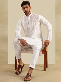 SOJANYA Ethnic Motifs Embroidered Mandarin Collar Mirror Work Kurta With Pyjamas