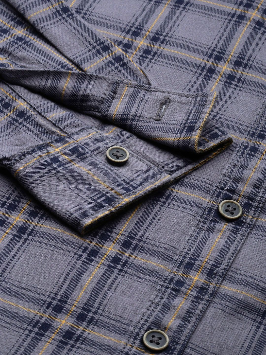 The Indian Garage Co Men Grey Slim Fit Tartan Checks Casual Shirt