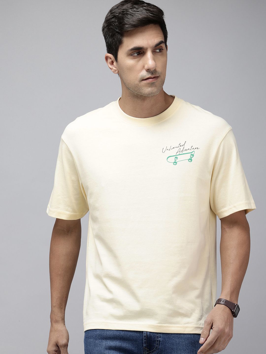 SPYKAR Graphic Printed Drop-Shoulder Sleeves Relaxed Fit T-shirt
