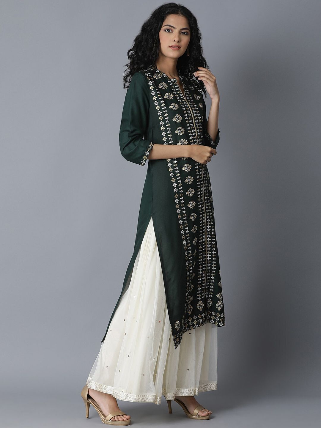 W Women Green Printed Kurta