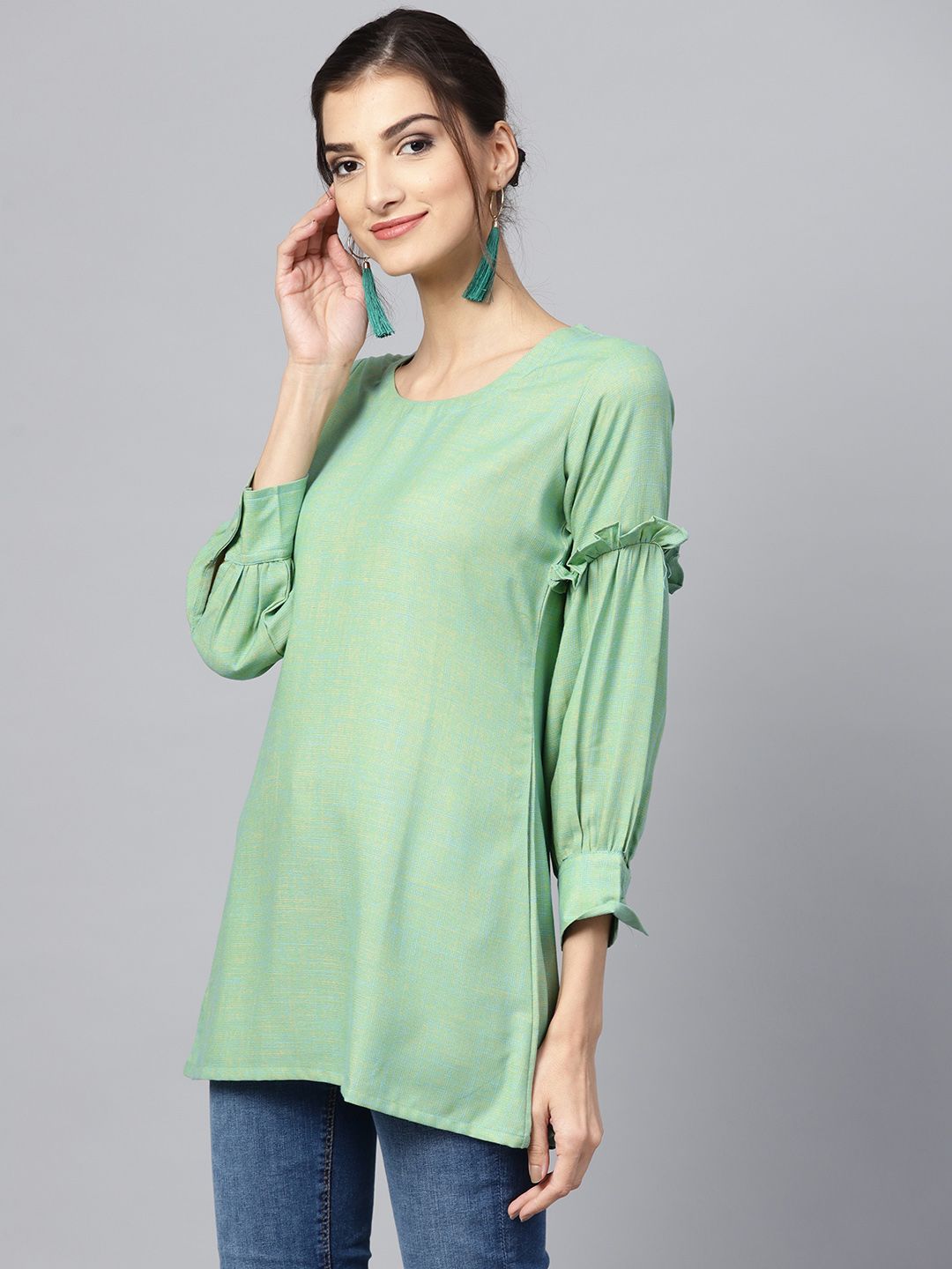 Gerua By Libas Women Green Solid A-Line Kurti
