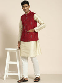 SOJANYA Kurta Rekaan Tenunan Lelaki dengan Churidar dengan Jaket Nehru