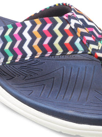Mochi Women Blue Printed Open Toe Flats