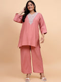 Bani Women Plus Size Etnic Motifs Embroidered V-Neck Tunic With Trousers