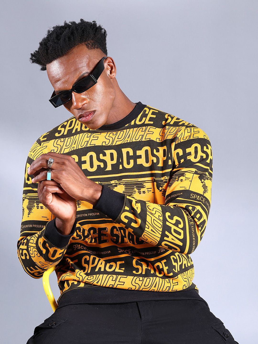The Indian Garage Co Men Mustard Printed Sweatshirt