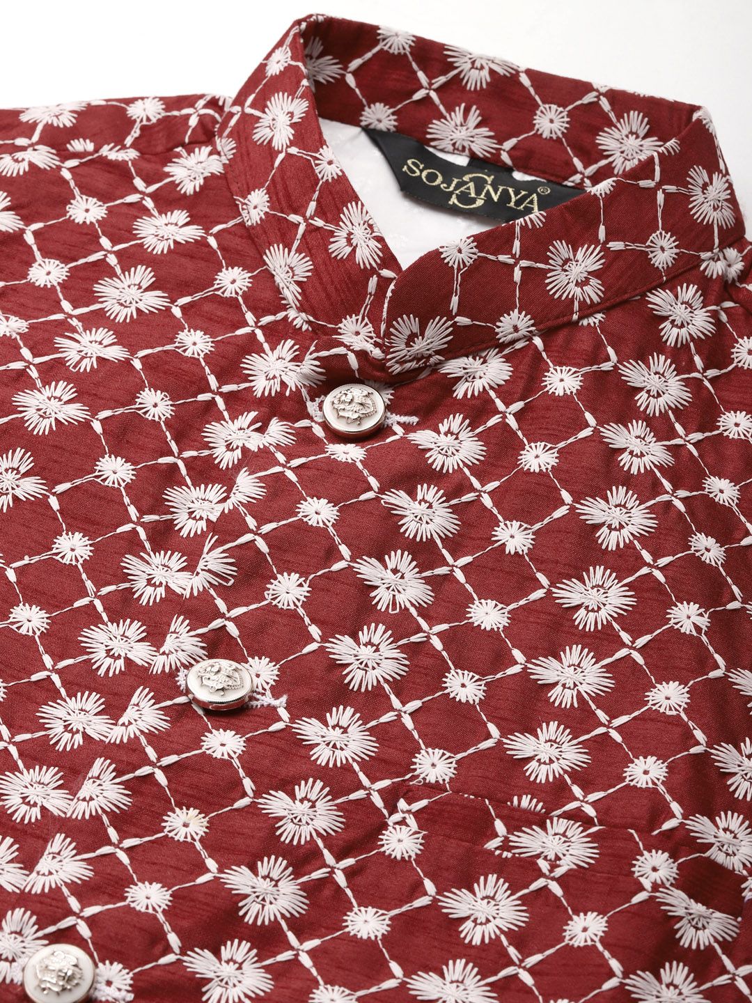 SOJANYA Lelaki Motif Etnik Merah Jambu Bersulam Benang Kerja Kurta dengan Churidar