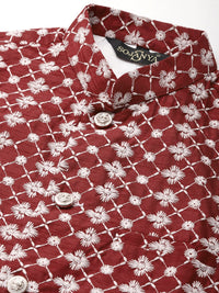 SOJANYA Lelaki Motif Etnik Merah Jambu Bersulam Benang Kerja Kurta dengan Churidar