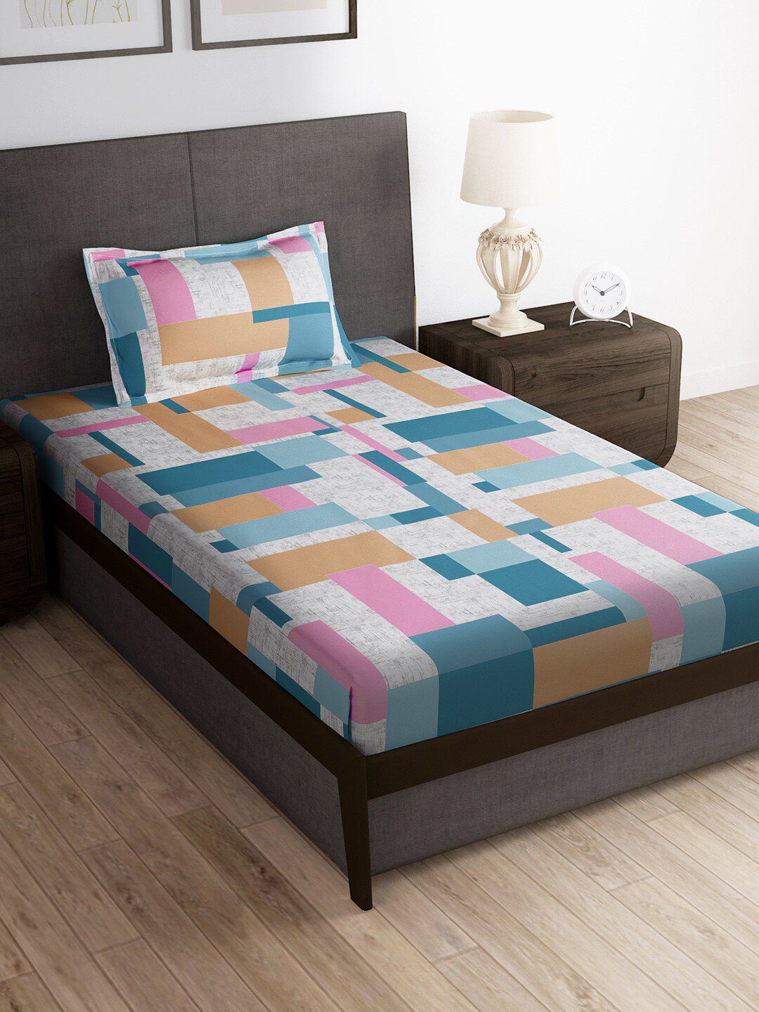 Story@home Multicoloured 180 TC Single Bedsheet with 1 Pillow Cover