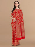KALINI Red & Golden Floral Zari Silk Blend Banarasi Saree