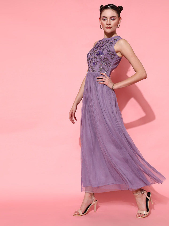 STREET 9 Women Elegant Lavender Solid Dress