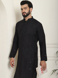 SOJANYA Kurta Lurus Sutera Berhias Bunga Labuci Mandarin