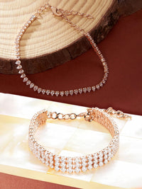 Set Mutiara Zaveri 2 Gelang Salutan Loyang Putih Cubic Zirconia Putih Bersalut Emas