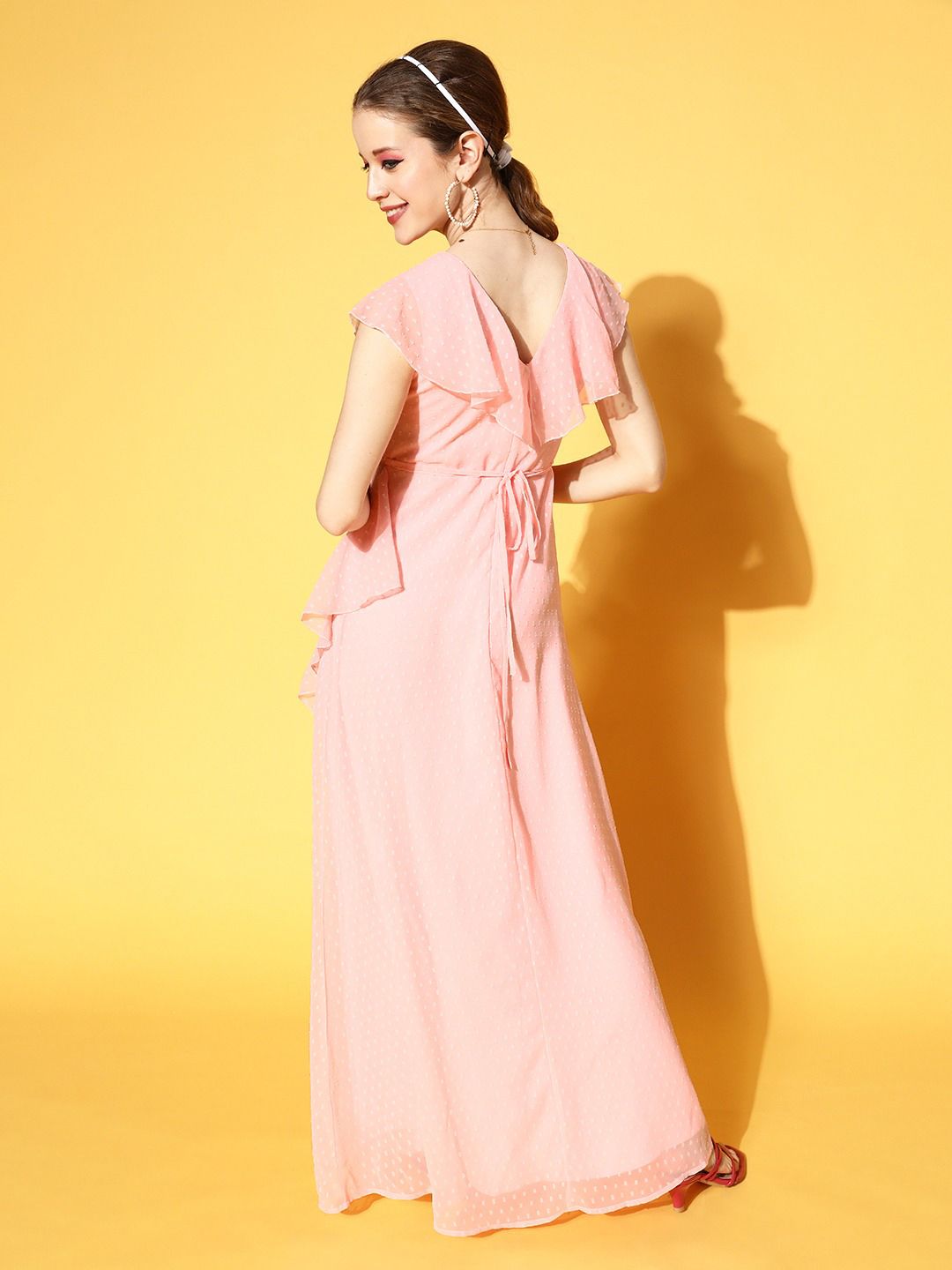 Berrylush Women Pretty Pink Self-Design Feminine Frills Dress