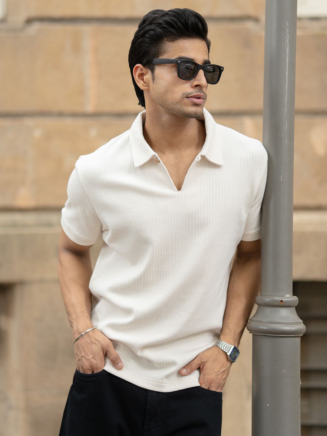 Powerlook Men Solid Polo Collar Short Sleeves T-shirt