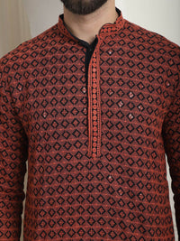 SOJANYA Kolar Mandarin Sulam Geometrik Lengan Panjang Kurta Lurus