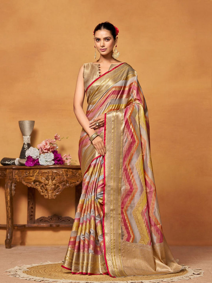 KALINI Women Silk Blend Woven Banarasi Saree With Blouse Piece
