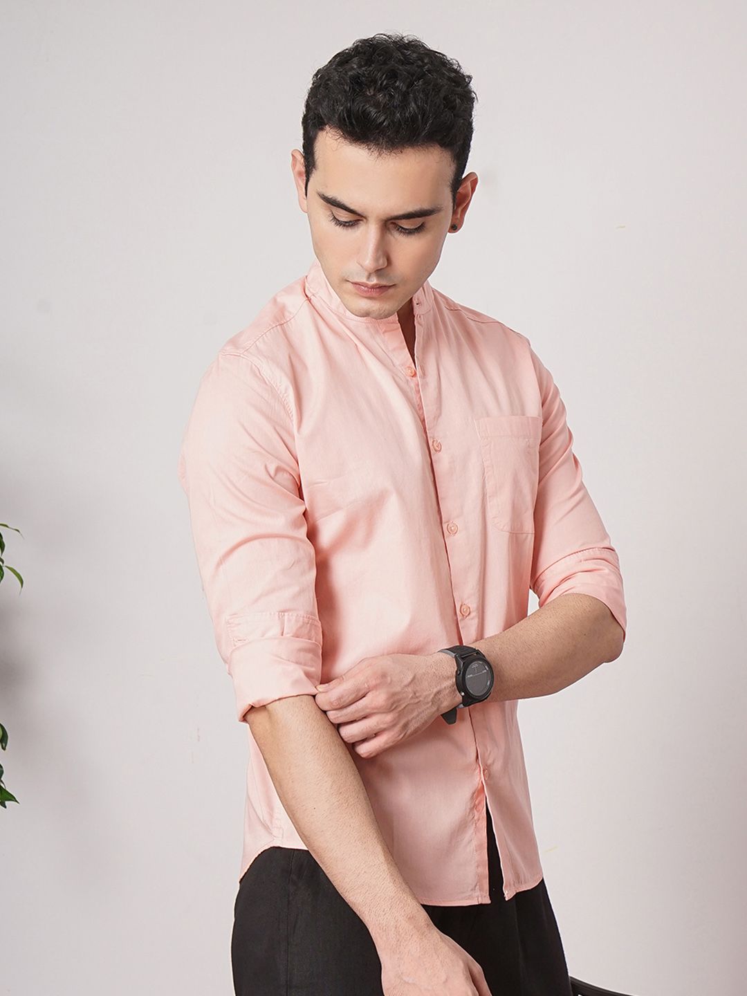 The Indian Garage Co Pure Cotton Band Collar Casual Shirt