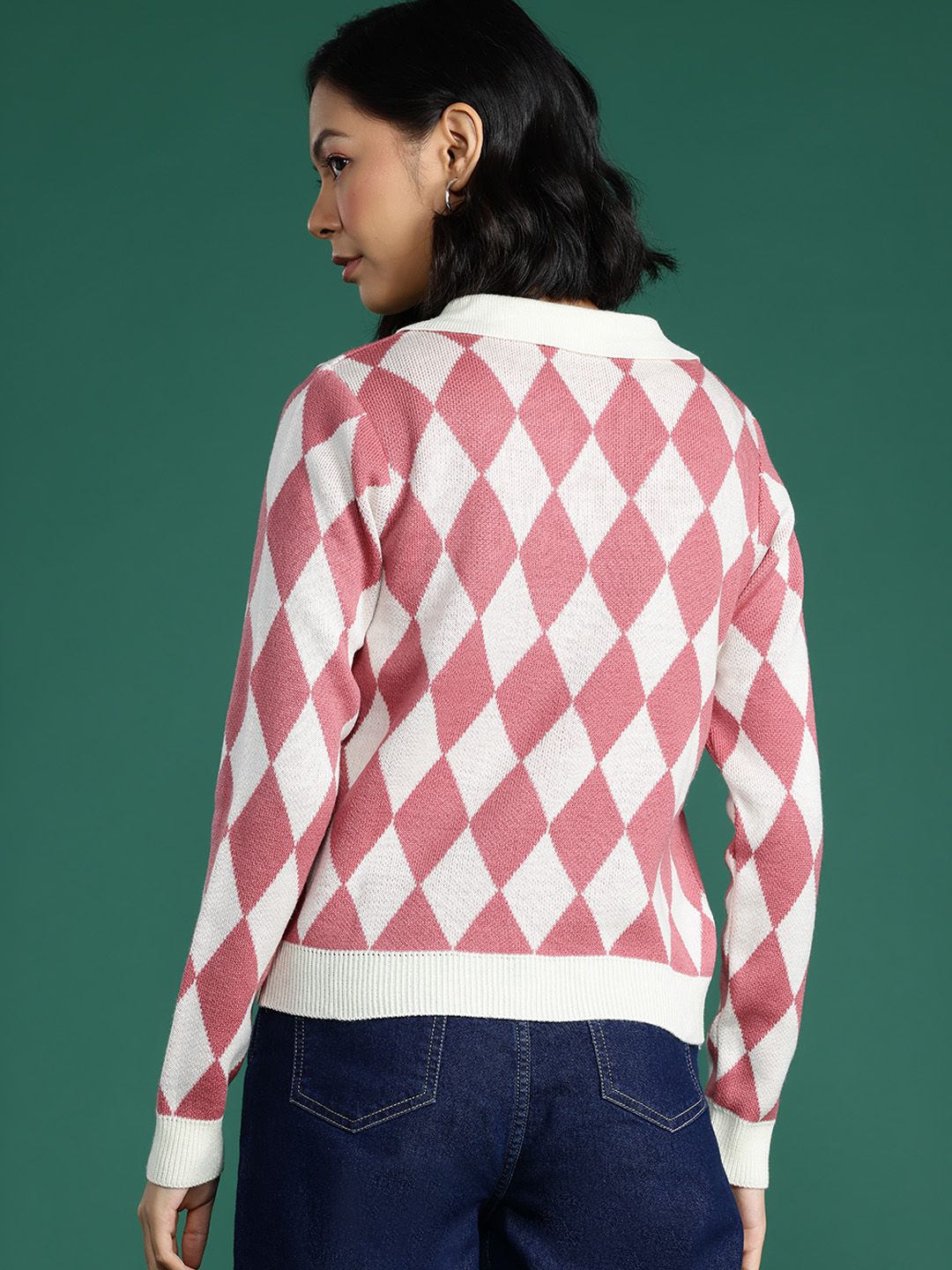 DressBerry Checked Spread Collar Pullover