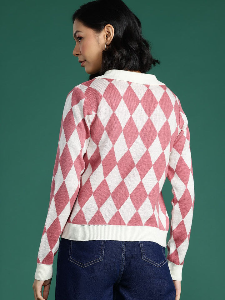 DressBerry Checked Spread Collar Pullover