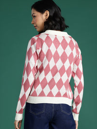 DressBerry Checked Spread Collar Pullover