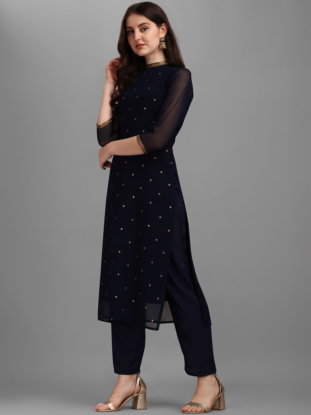 KALINI Sequin Embellished Straight Kurta with Trousers