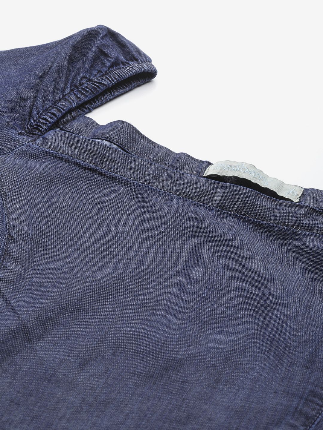 DressBerry Navy Blue Pure Cotton Chambray A-Line Dress