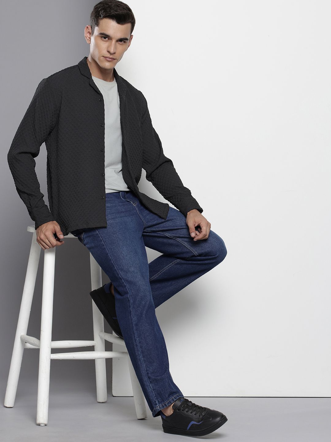 The Indian Garage Co Self Design Opaque Relaxed Fit Casual Shirt