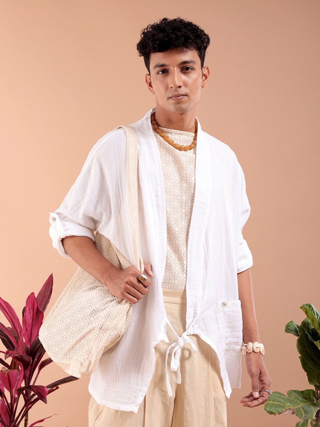 The Indian Garage Co Longline Pure Cotton Open Front Shrug