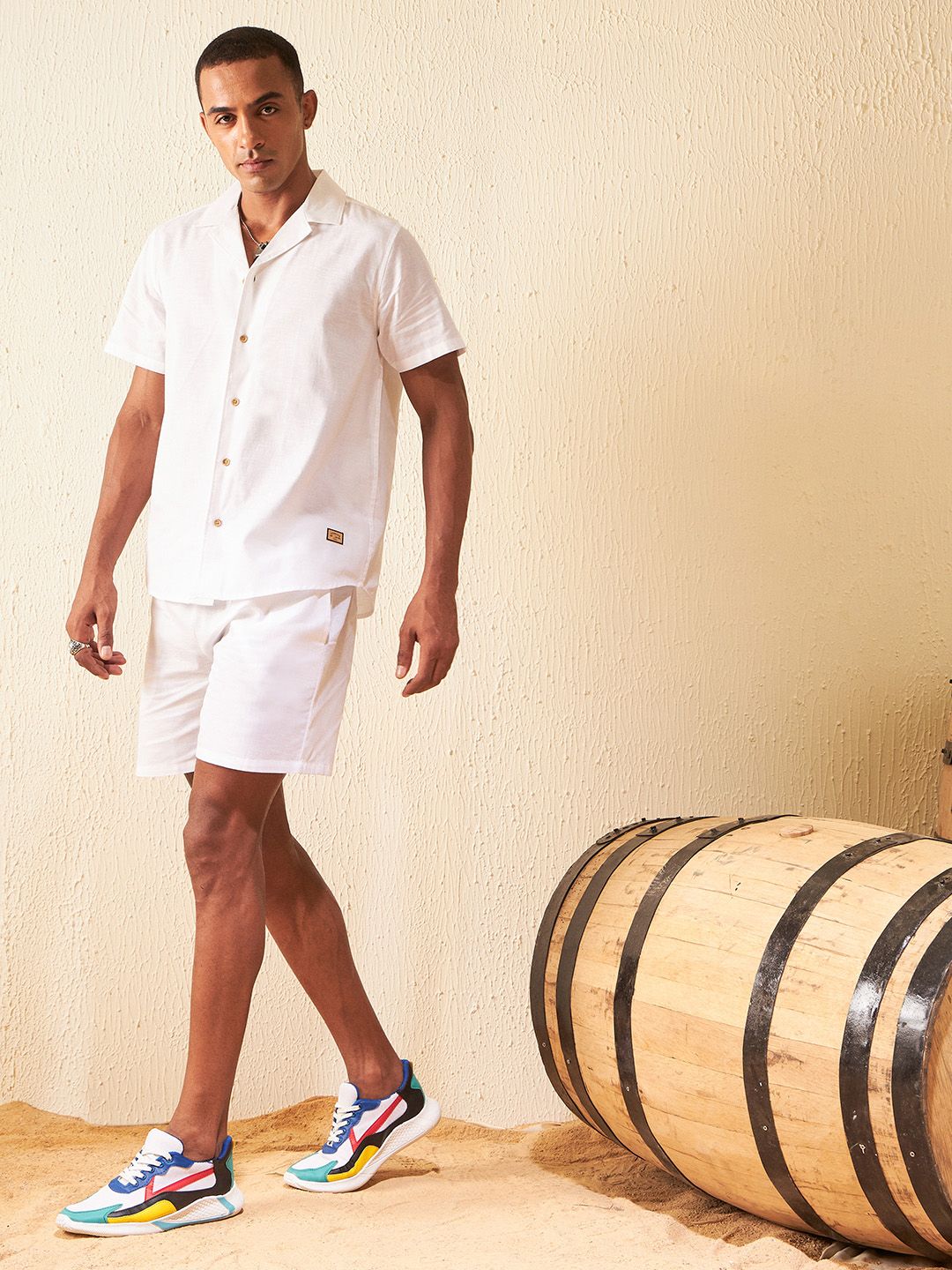 Dennison Solid Cuban Collar Comfort Fit Shirt With Shorts Co-ords
