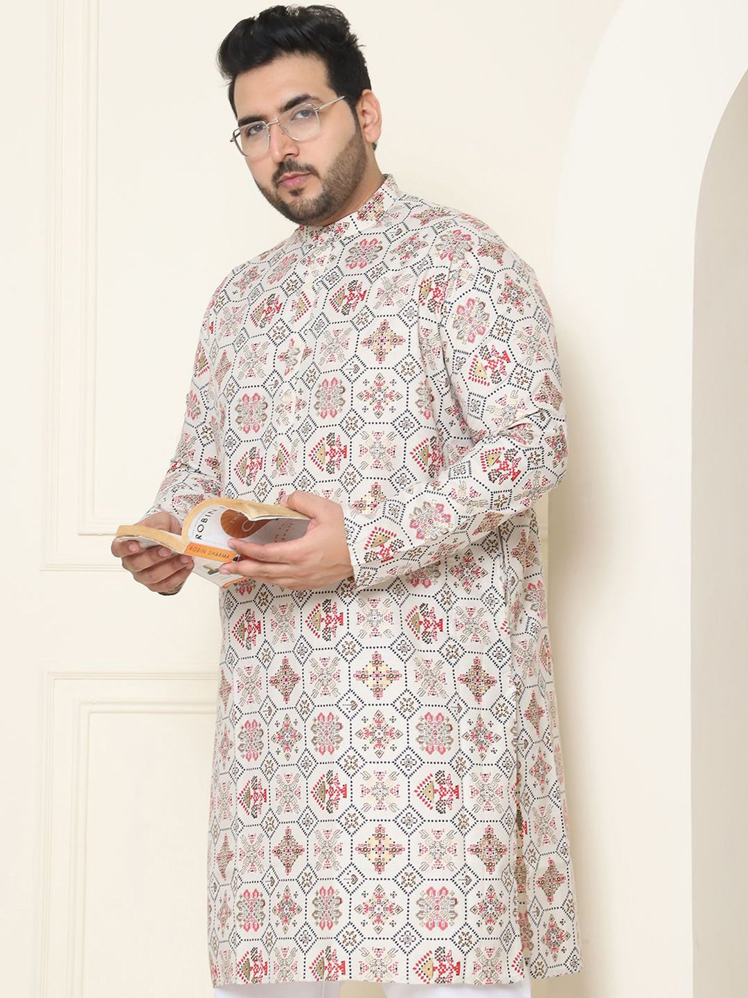 SOJANYA PLUS Ethnic Motifs Printed Cotton Linen Straight Kurta with Pyjamas