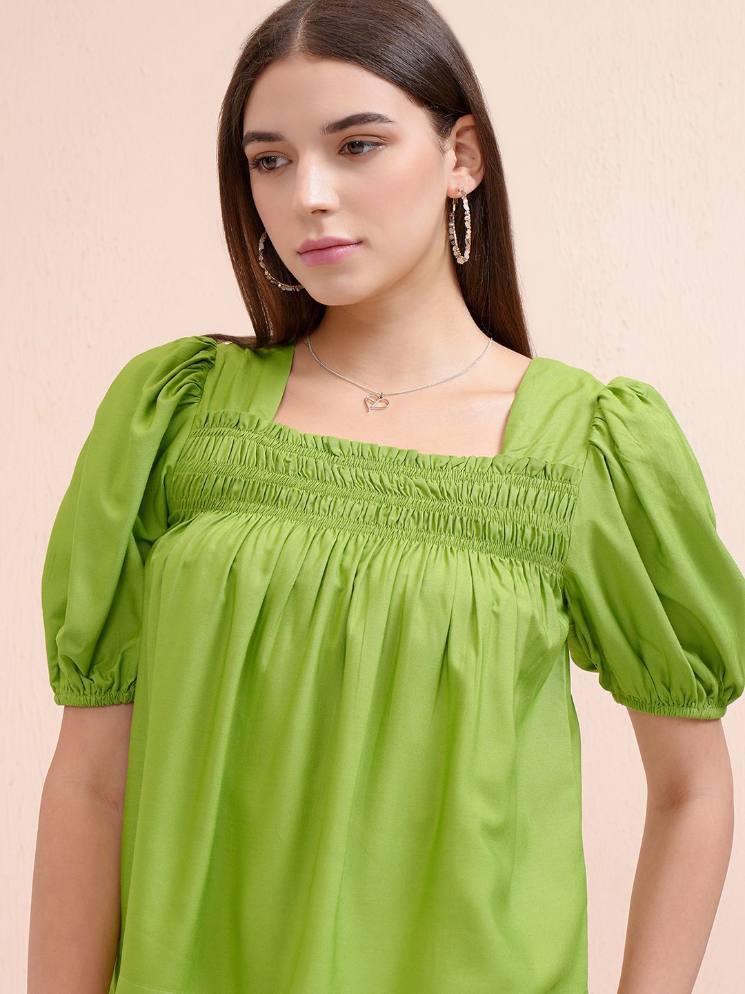 Tokyo Talkies Women Puff Short Sleeves Smocked Top