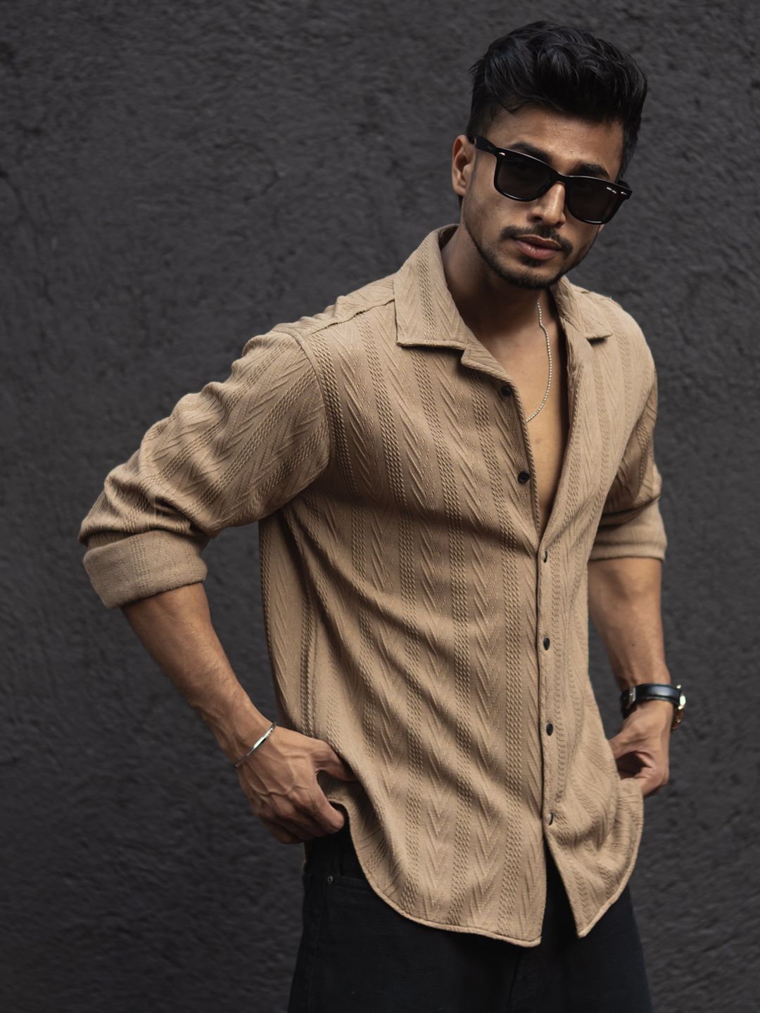 Powerlook Men Cuban Collar Textured Relaxed Fit Casual Shirt