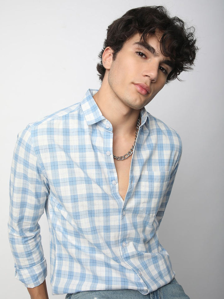 VASTRADO Men Classic Slim Fit Opaque Checked Casual Shirt