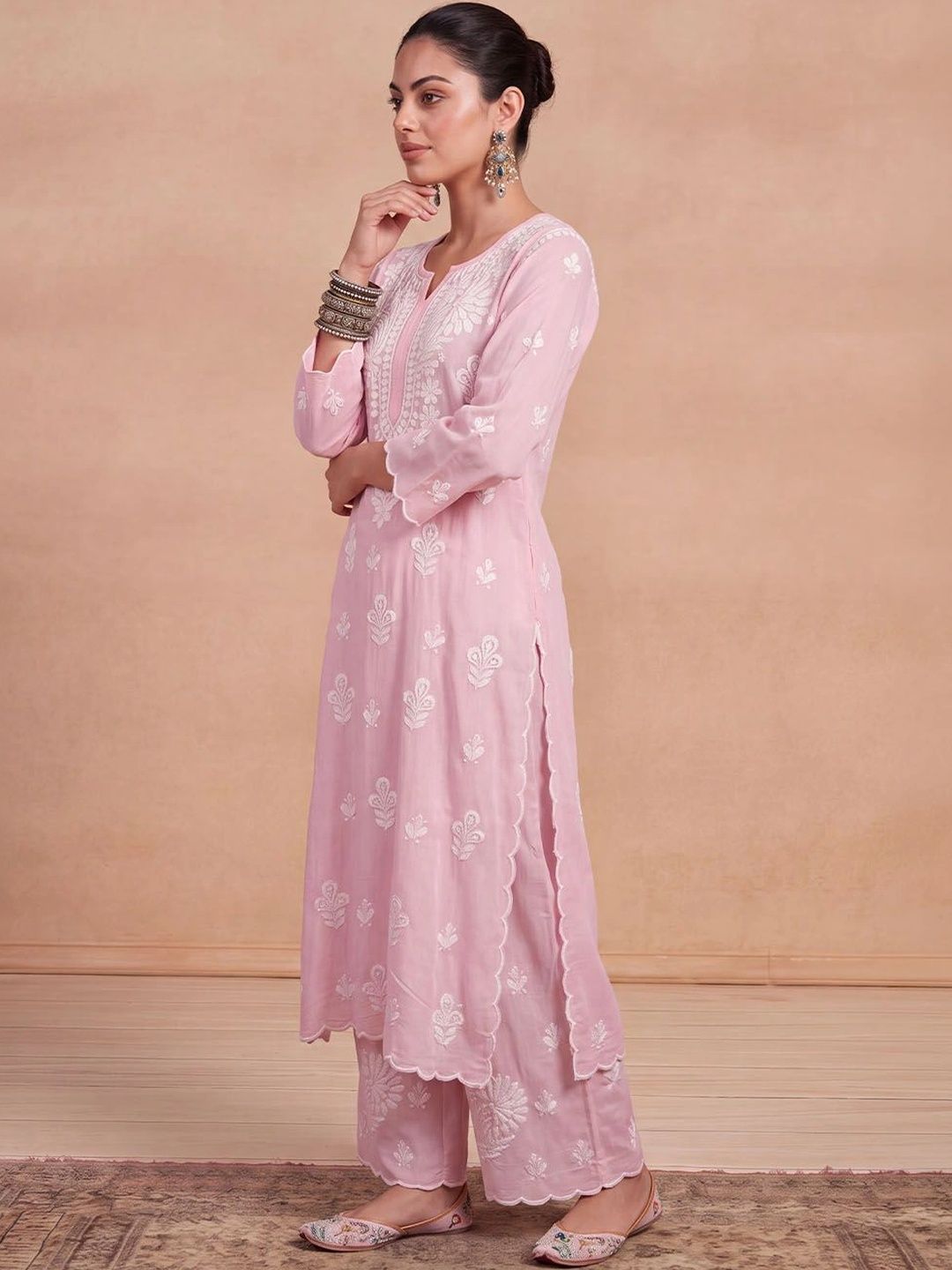 House of Chikankari Women Ethnic Motifs Embroidered Regular Chikankari Kurta with Palazzos